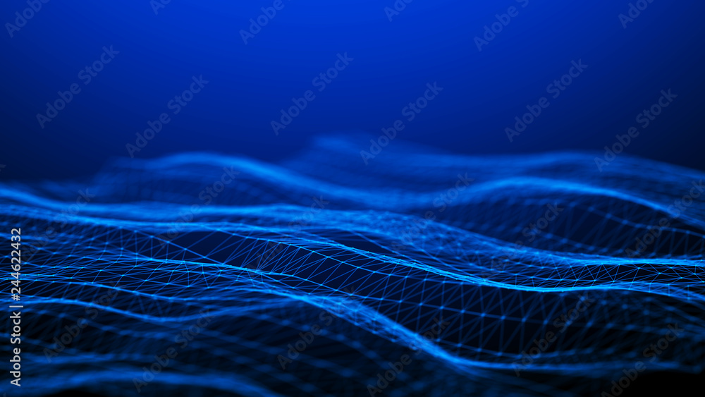 Poster Network connection dots and lines. Technology background. Plexus. Big data background. 3d rendering.