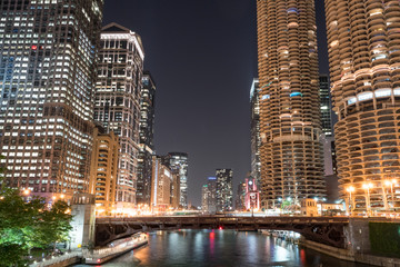 Fototapeta na wymiar Chicago Night City Skyline