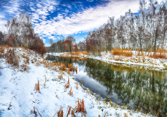 Scenic view of the river and trees in winter