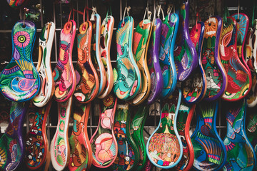 Colorful Spoon Rests Hanging at Market in Mexico City