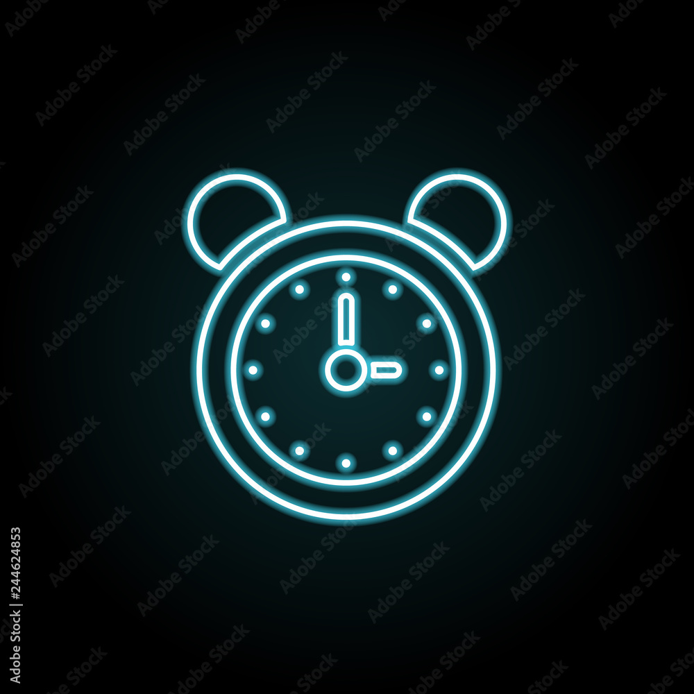 Poster alarm clock icon in neon style. simple thin line, outline vector of education icons for ui and ux, w