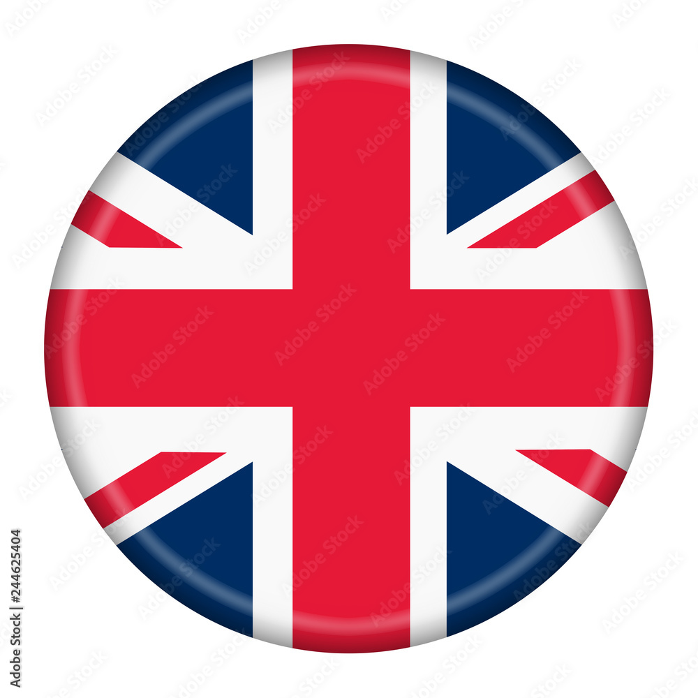 Aufkleber british flag button isolated on a white background with clipping path