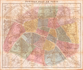 1870, Hachette Pocket Map of Paris, France