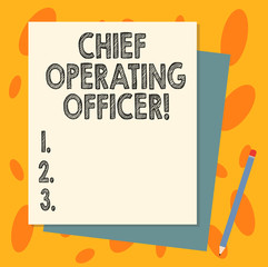 Handwriting text Chief Operating Officer. Concept meaning responsible for the daily operation of the company Stack of Blank Different Pastel Color Construction Bond Paper and Pencil