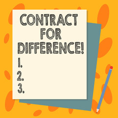 Handwriting text Contract For Difference. Concept meaning contract between an investor and an investment bank Stack of Blank Different Pastel Color Construction Bond Paper and Pencil