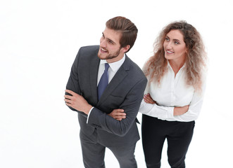 two smiling employee isolated on white