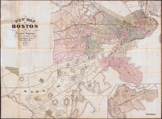 Fototapeta na wymiar 1870, Williams Pocket Map or Plan of Boston, Massachusetts