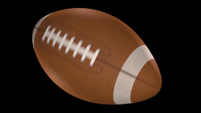 Fast Motion American Football Rotating Over Black Background - 3D Animation