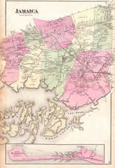 Naklejka premium 1873, Beers Map of Jamaica, Queens, New York City
