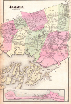 1873, Beers Map Of Jamaica, Queens, New York City