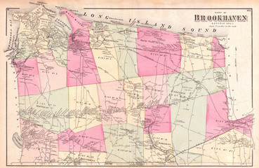 Fototapeta na wymiar 1873, Beers Map of Northern Brookhaven, Long Island, New York