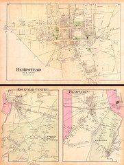 Fototapeta na wymiar 1873, Beers Map of the Towns of Hempstead, Rockville and Pearsalls, Long Island, New York