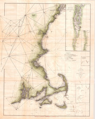 1873, U.S. Coast Survey Chart of Map of Cape Cod, Nantucket, Marthas Vineyard, and Cape Ann