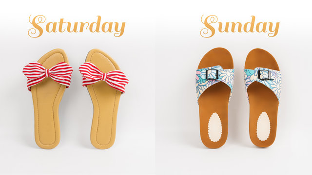 Ladies sandals on white background. Weekend, holiday, fashion concept image.