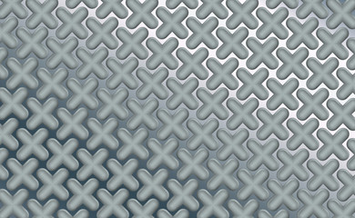 Rounded three-dimensional objects pluses on the polished sheet chrome, background. High-tech metal processing. Abstract composition from realistic steel. Vector illustration gray mathematical symbols
