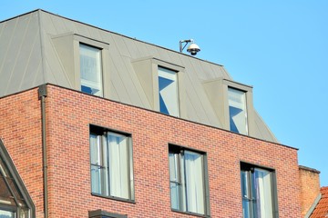 Modern apartment buildings on a sunny day with a blue sky. Facade of a modern apartment building