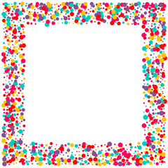 Festive background with multicolored confetti. Yellow, pink, blue circles but against a white background. Flying confetti.