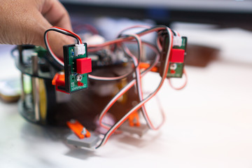 Technology robotics project for STEM Education, DIY electronic kit robot Electronic board tracking competition, Construction for students robots projects and education learning activities for school