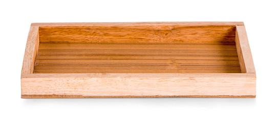 Wooden tray isolated on white background