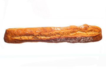 From above of fresh homemade baguette isolated on white background