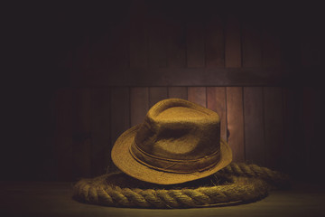 hat on a wooden background