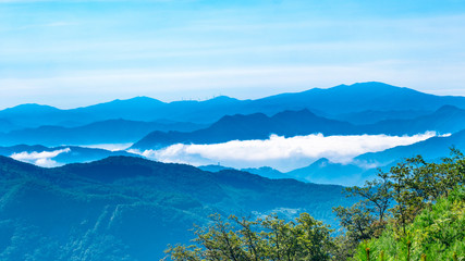 Overlooking landscape of mountains and sky in  Pyeongchang yugbaegmajigi, Gangwondo, South Korea