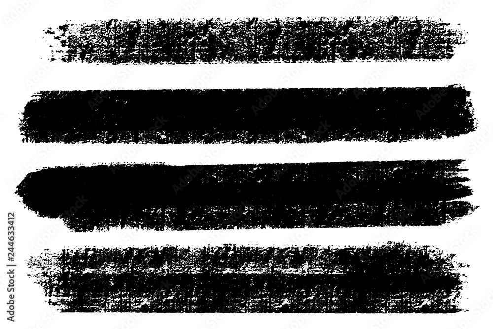 Poster vector set of hand drawn brush strokes, stains for backdrops. monochrome design elements set. black 