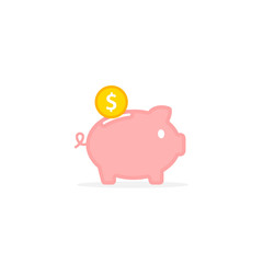 Piggy bank with falling coin. concept of saving money Investments in future. Isolated vector illustration piggy bank in flat style