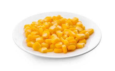 Corn on a white plate isolated on white background