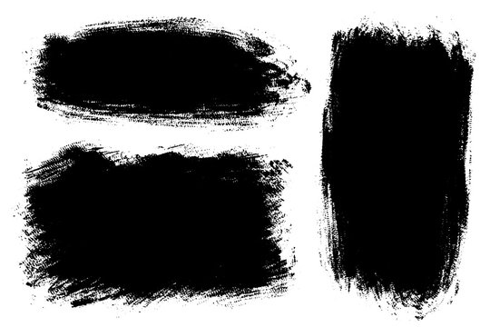Vector set of big hand drawn brush strokes, stains for backdrops. Monochrome design elements set. One color monochrome artistic hand drawn backgrounds various shapes.
