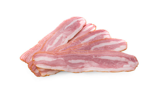 sliced pork bacon isolated on white background