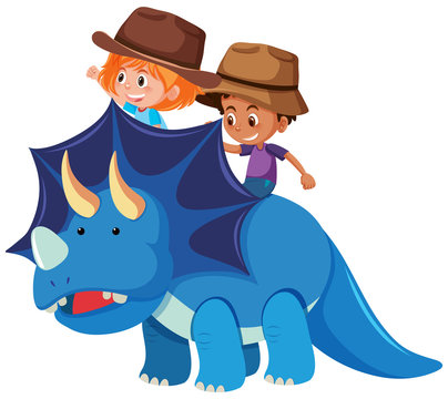 Two children riding dinosaur