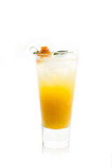 Fresh cocktail with mandarines on white background. Selective focus. Shallow depth of field. 