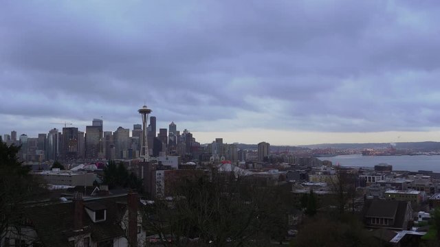 UHD 4K time lapse video of Downtown Seattle with fast moving clouds from Kerry Park in Seattle Washington 3840x2160 Ultra High Definition