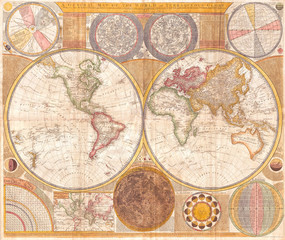 Fototapeta na wymiar Samuel Dunn, Wall Map of the World in Hemispheres
