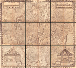 Gomboust, 9 Panel Map of Paris, France, c. 1900