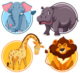 Set of African wildlife in circle banner