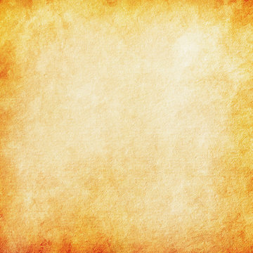 Grunge background orange, old paper texture, vintage, stains, streaks, rough, antique, blank, yellow, beige, page, paper