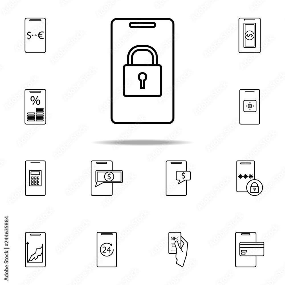 Poster lock in a smart phone icon. mobile banking icons universal set for web and mobile