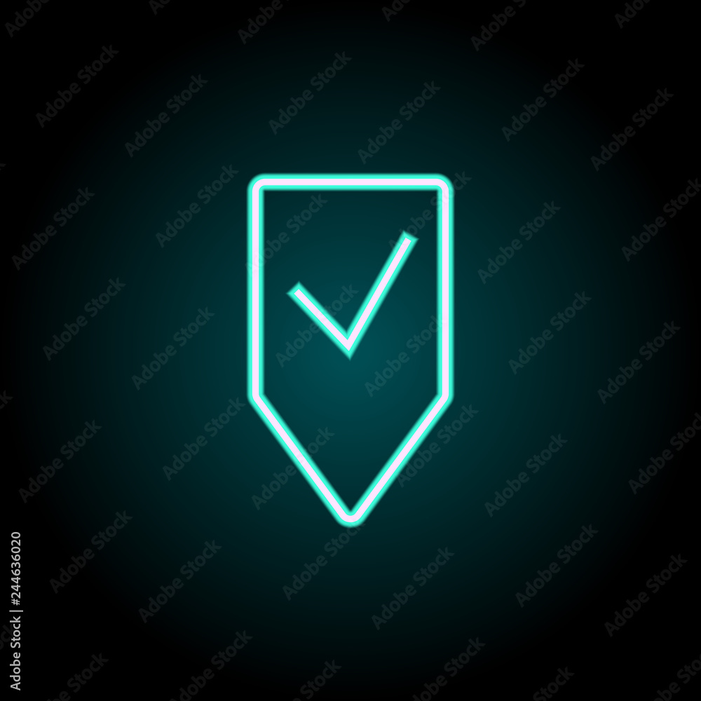 Poster tag checked icon. elements of navigation in neon style icons. simple icon for websites, web design, 