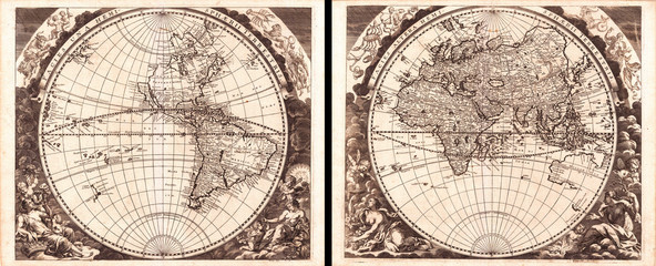 1696, Zahn Map of the World in Two Hemispheres