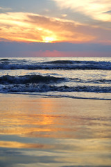 Abstract background of the sea during sunrise at Prachuap Khiri Khan province in Thailand.