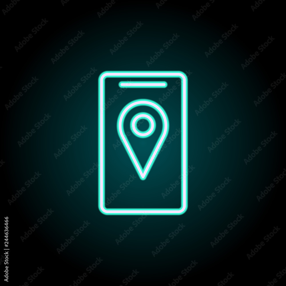 Poster pin on the smart phone screen icon. elements of navigation in neon style icons. simple icon for webs