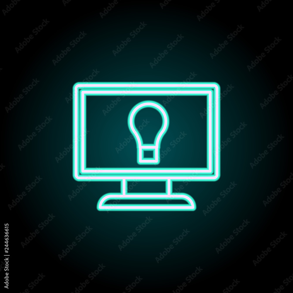 Poster bulb on the monitor icon. elements of science in neon style icons. simple icon for websites, web des