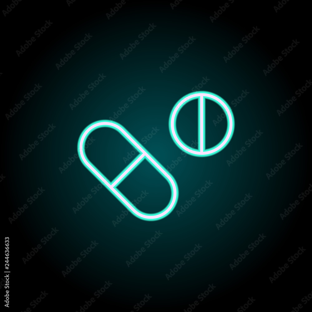 Aufkleber pills icon. elements of science in neon style icons. simple icon for websites, web design, mobile ap
