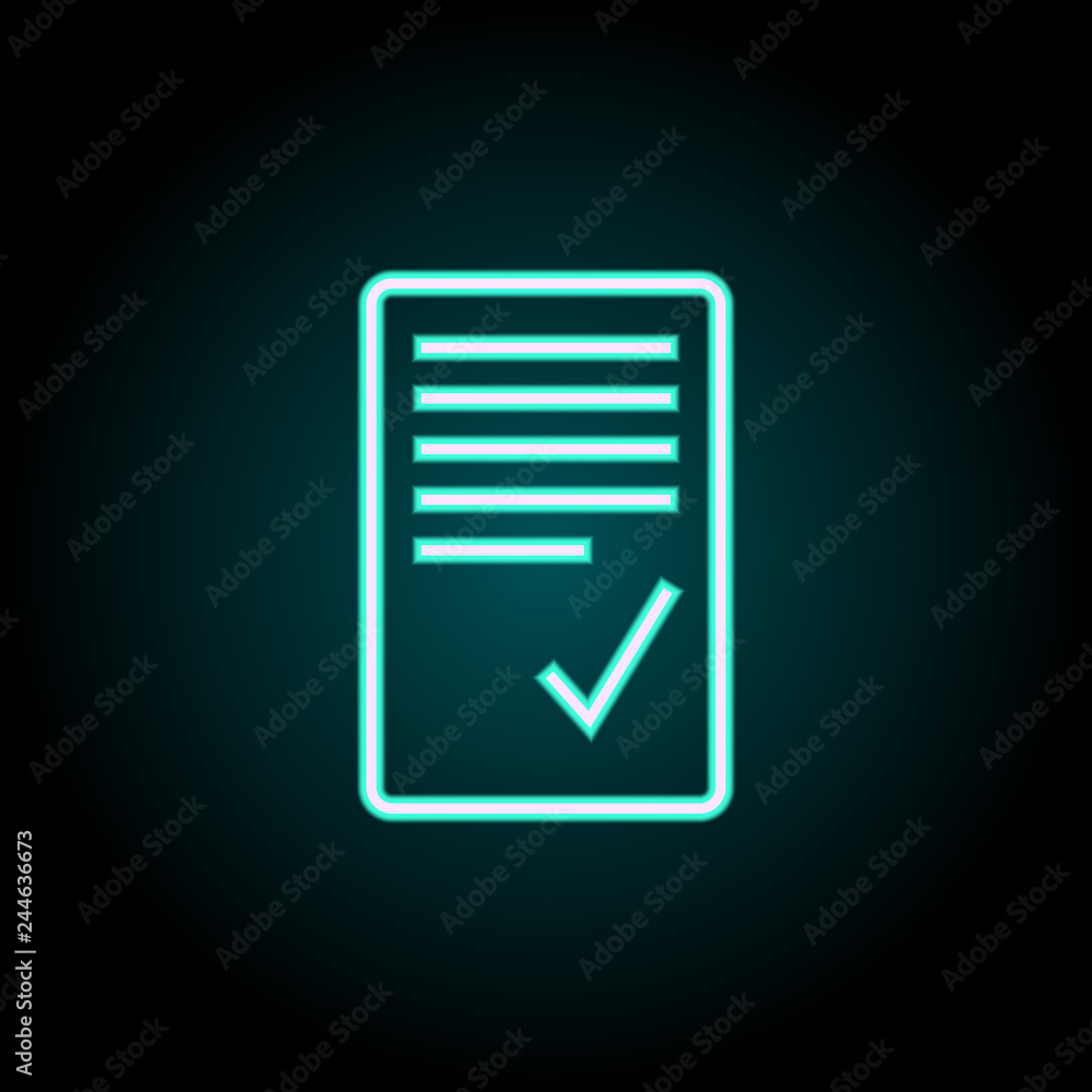 Poster checked sheet icon. elements of science in neon style icons. simple icon for websites, web design, m