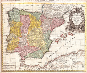 Obraz premium 1730, Homann Map of Spain and Portugal