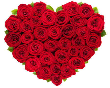 Herz geformt aus roten Rosen isoliert auf weißem Hintergrund