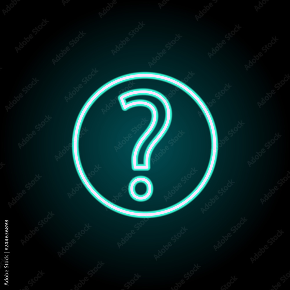 Poster question mark in a circle icon. elements of science in neon style icons. simple icon for websites, w
