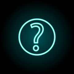 question mark in a circle icon. Elements of Science in neon style icons. Simple icon for websites, web design, mobile app, info graphics